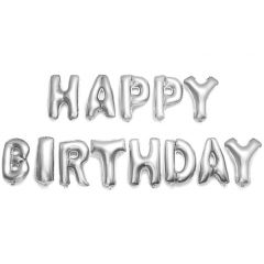 Folie Ballon 'Happy Birthday' Zilver