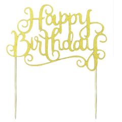 Glitter Cake Topper 'Happy Birthday' Goud 
