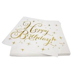 Servetten Happy Birthday Wit/Goud
