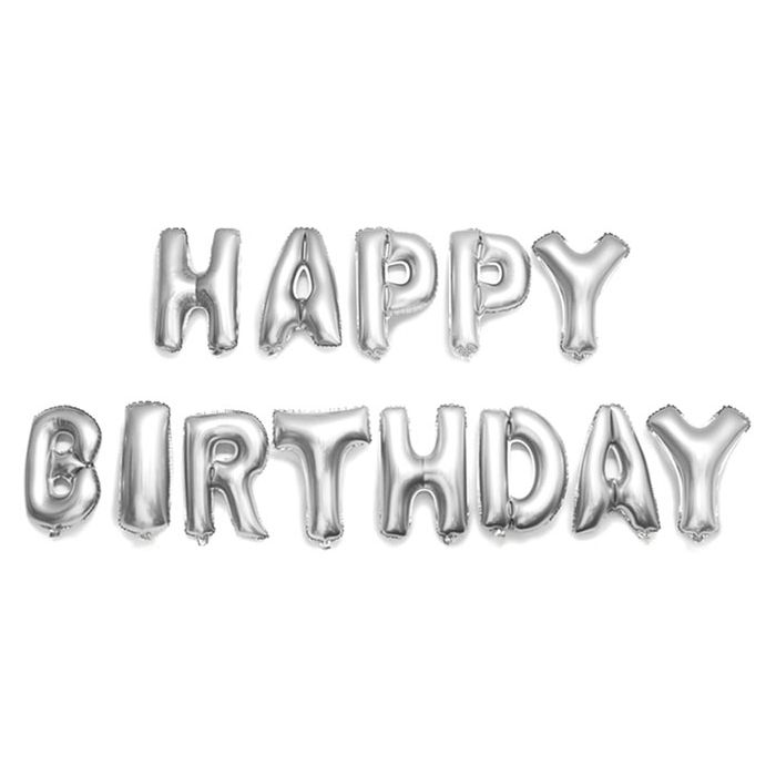 Folie Ballon 'Happy Birthday' Zilver
