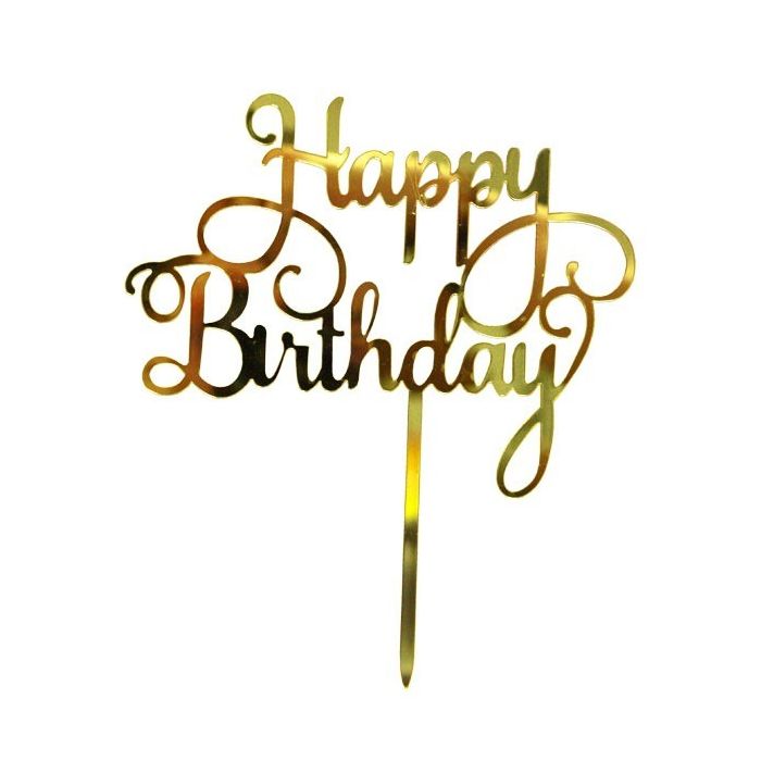 Cake Topper 'Happy Birthday' Goud