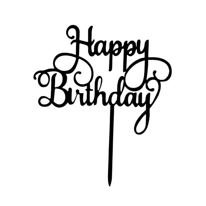 Cake Topper 'Happy Birthday' Zwart