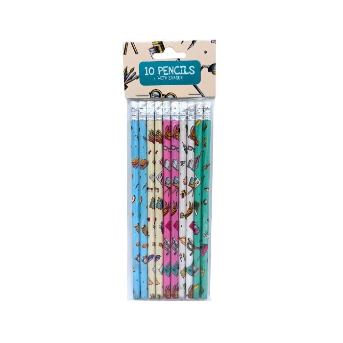 Potloden met gum schoolthema