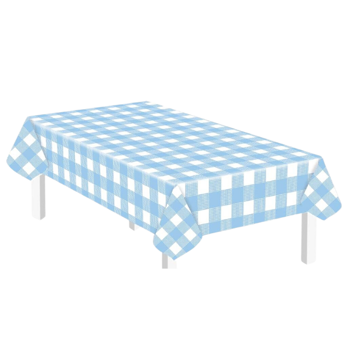 Plastic Geruit Tafelkleed - Blauw & Wit - 137x274cm