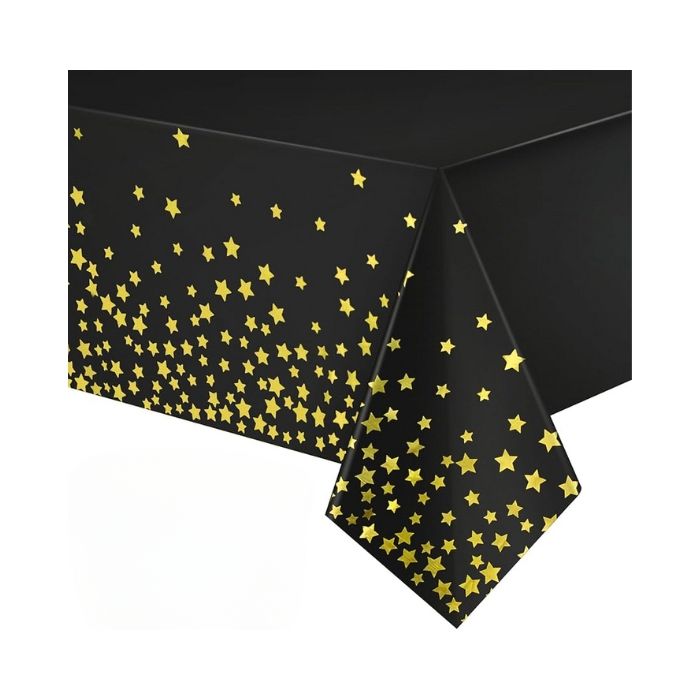 Tafelkleed Metallic Zwart - Gouden Sterren