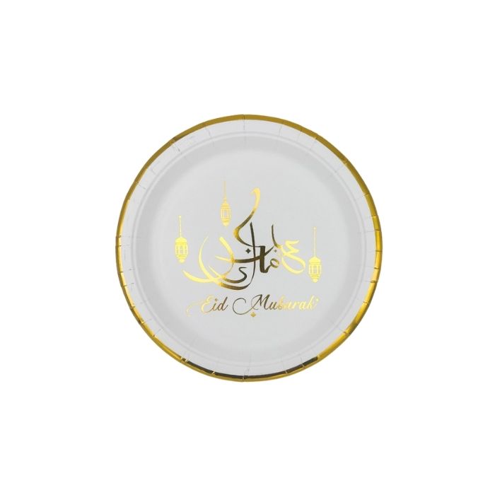 Stijlvolle Bordjes Eid Mubarak Wit & Goud (18 cm) 