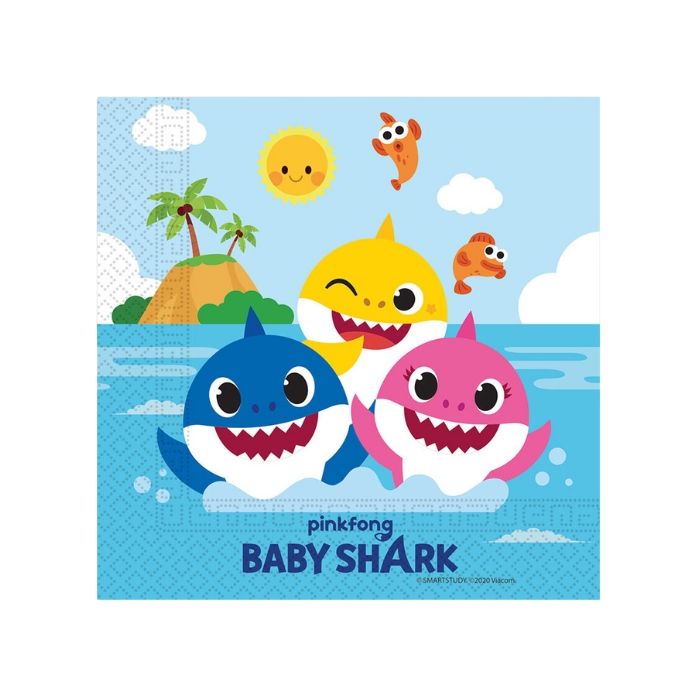 Servetten Baby Shark (20st) – Een vrolijke toevoeging aan elk feestje!