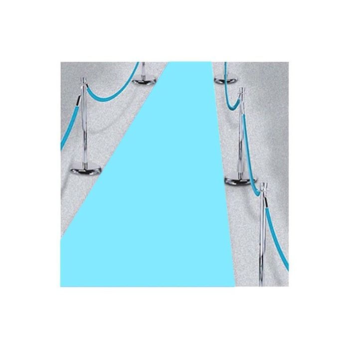 Uitgerolde blauwe loper van 4,5 meter lang en 60 cm breed voor feestelijke entree