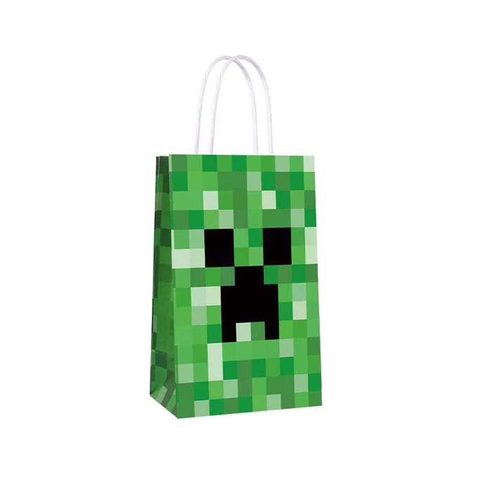 Minecraft papieren cadeautasjes set van 6 stuks met handvat voor kinderfeestjes 
