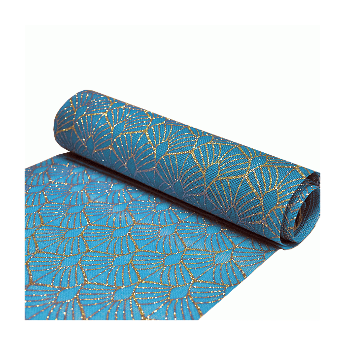 Decoratiestof Leaf Blauw & Goud (28x270cm)