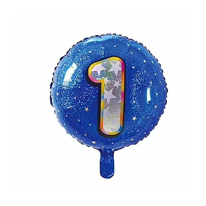 Folieballon Holografisch Cijfer 1 Blauw