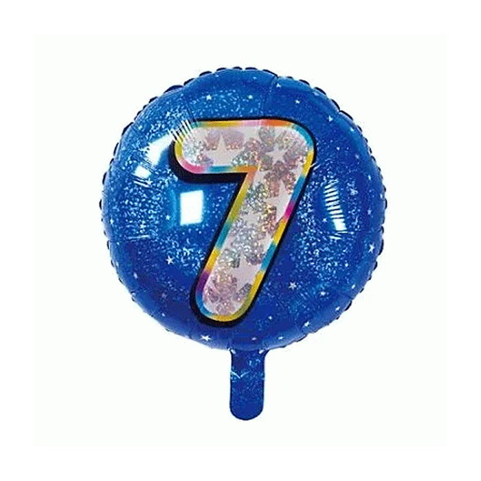 Folieballon Holografisch Cijfer 7 Blauw