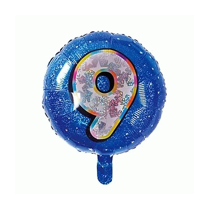 Folieballon Holografisch Cijfer 9 Blauw