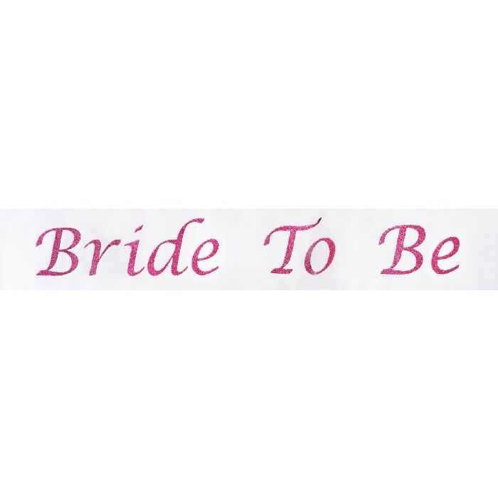 Witte sjerp met fuchsia glitter tekst Bride To Be voor vrijgezellenfeest