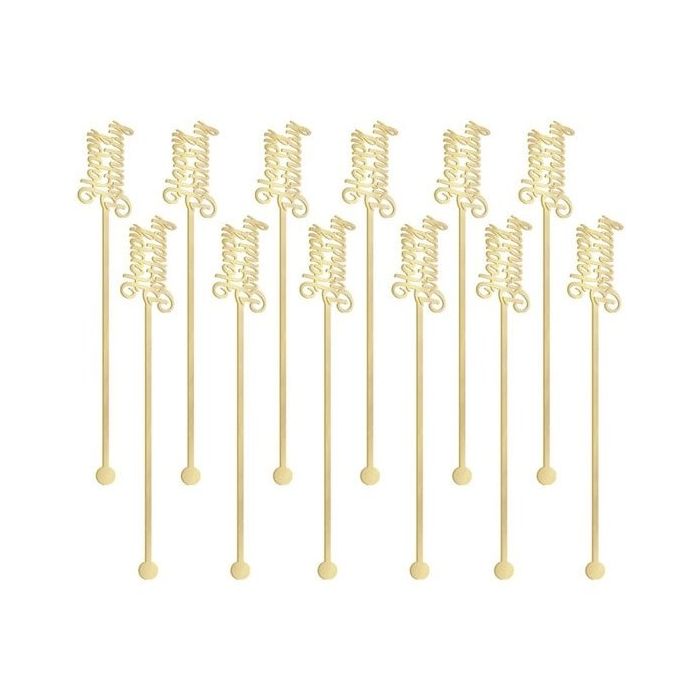 Roerstaafjes Happy Birthday Goud (12st) 