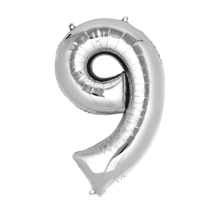 Folie Ballon 9 Zilver 40cm