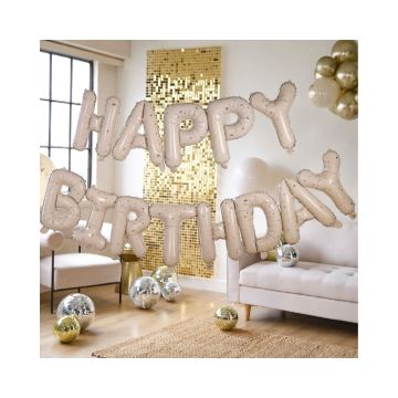 Ballonslinger Happy Birthday Creme met gouden spikkels Ginger Ray