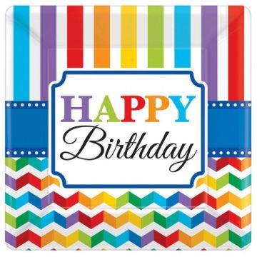 Dessertborden Kleurrijke Verjaardag (8st)