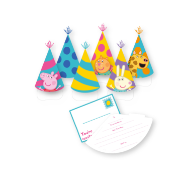 Peppa Pig Uitnodigingen & Feesthoedjes - 6 stuks