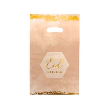 Plastic Uitdeelzakjes Eid Mubarak Roze & Goud - 12 stuks