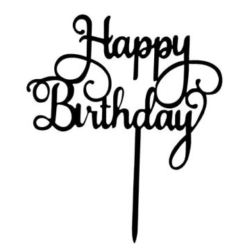 Cake Topper 'Happy Birthday' Zwart
