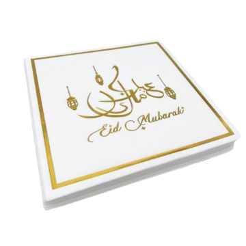Servetten Eid Mubarak Wit & Goud – Luxe Touch voor Jouw Feest