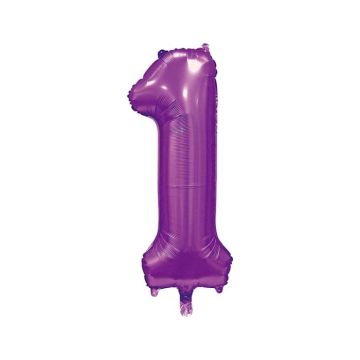 Folieballon Cijfer 1 - Satijn Paars - 86cm