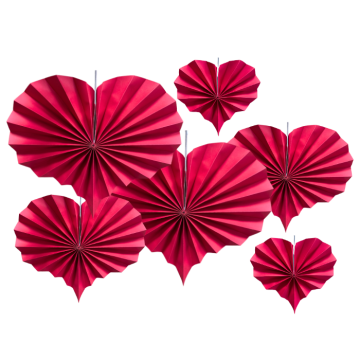Deco Waaierset Hartjes Rood - 6 stuks