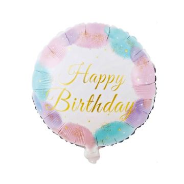 Folieballon Happy Birthday Pastel & Goud (45cm)
