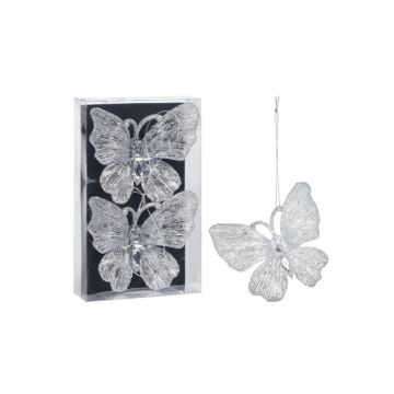 Hangdeco Vlinder Glitter Zilver - 11x9,5cm - 2 stuks