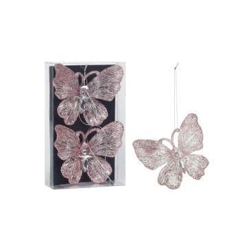 Hangdeco Vlinder Glitter Roze - 11x9,5cm - 2 stuks