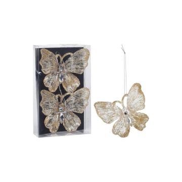 Hangdeco Vlinder Glitter Goud - 11 x 9,5 cm - 2 stuks