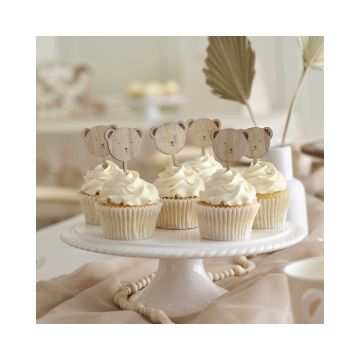 Houten Teddy Beer Cupcake Toppers Ginger Ray (6st) 