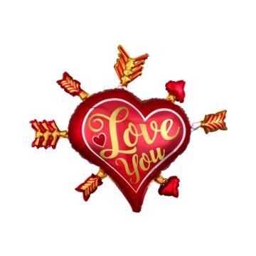 Folieballon Love You Hart met pijlen (86x71cm) 
