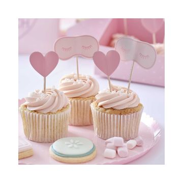Roze Oogmasker & Hart Pamper Party Cupcake Toppers Ginger Ray (12st) 