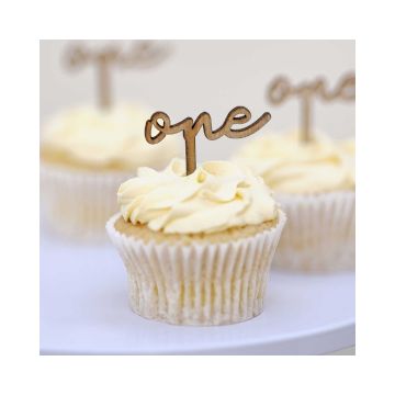Houten Cupcake Topper One Ginger Ray (6st) 