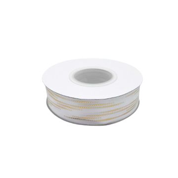 Satijnlint Dots Wit & Goud (22m) 