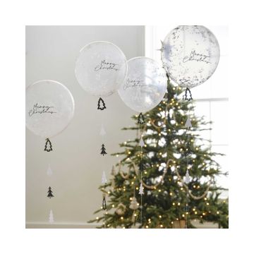 Witte Confetti Ballonnen Merry Christmas & ballonstaartje Ginger Ray - 30 cm - 5 stuks
