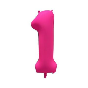 Folieballon Cijfer 1 Neon Roze