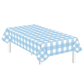 Plastic Geruit Tafelkleed - Blauw & Wit - 137x274cm