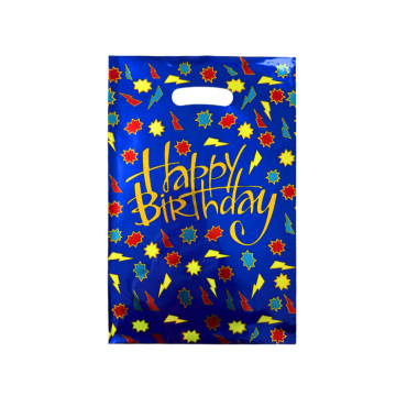 Uitdeelzakjes 'Happy Birthday' Metallic Blauw - 12 Stuks