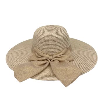 Zomerhoed met strik Dames Beige