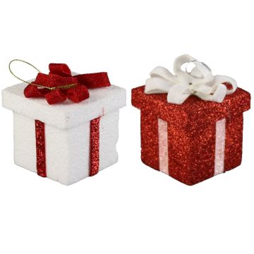 Hangdeco Cadeautje Glitter Rood & Wit (2 stuks)