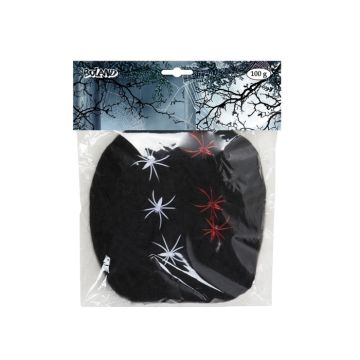 Spinnenweb Zwart met 6 spinnen (100gr) 