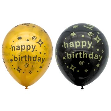 Ballonnen Happy Birthday Goud & Zwart (10st) 
