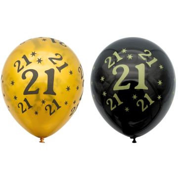 Ballonnen 21 Jaar Goud & Zwart (10st) 