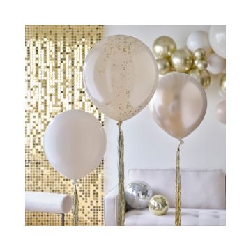 Ballonnen Neutraal & Goud met tassels Ginger Ray 45cm (3st)