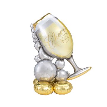 AirLoonz Folieballon Cheers Wijnglas met bubbels (129cm) 