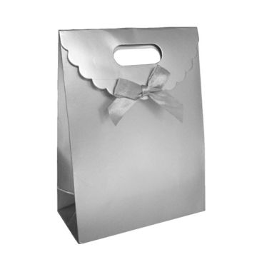 Kartonnen Cadeautas Strikje Zilver