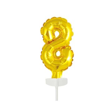 Mini Folieballon Caketopper Goud Cijfer 8 - 13cm